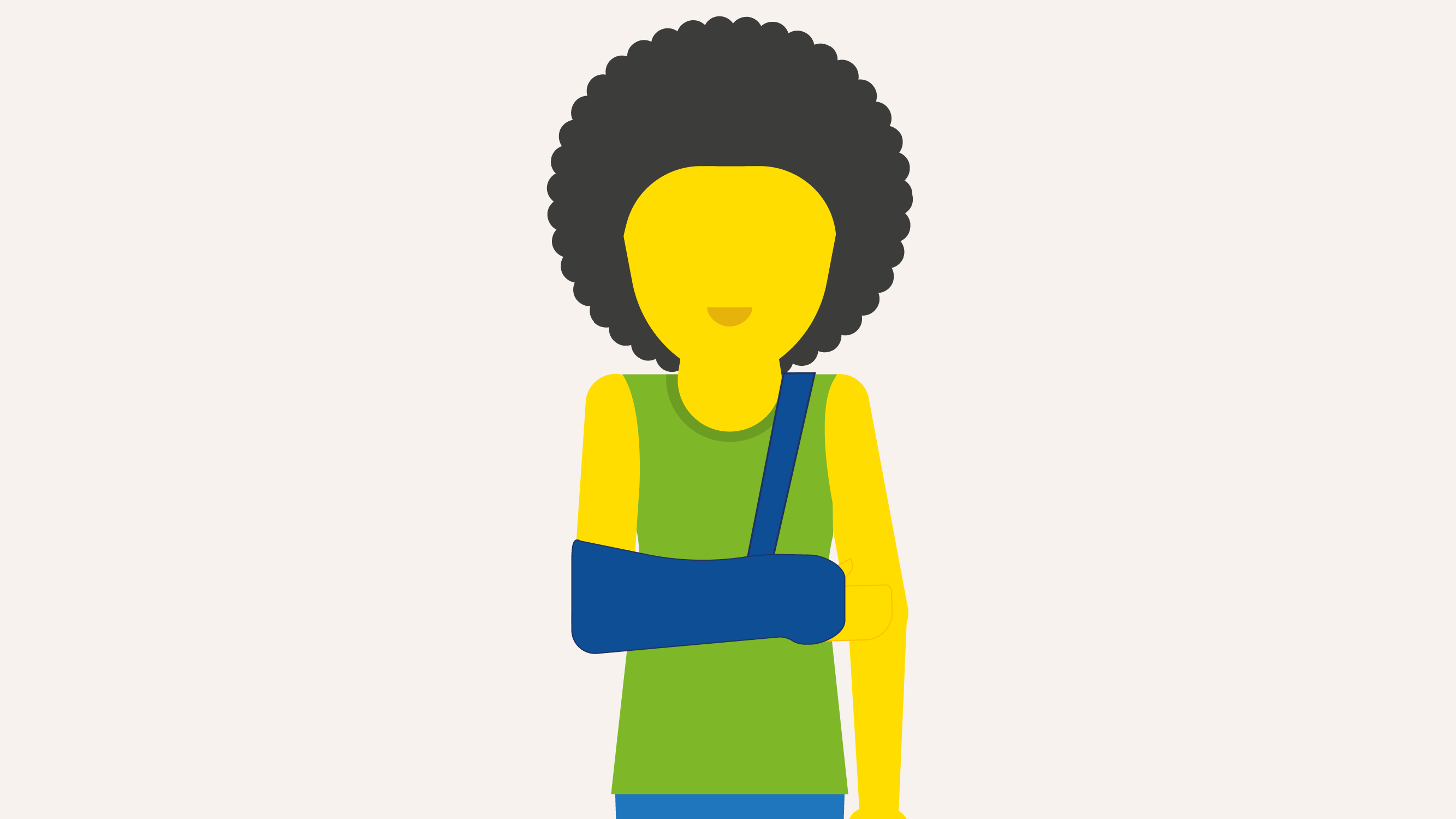 Illustratie van een persoon met een immobilizer om de arm