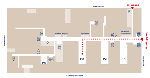 Route naar poliplein 3, locatie OLVG Oost