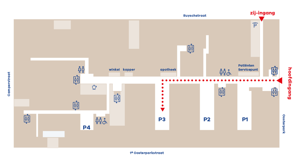 Route naar OLVG Oost, poliplein 3