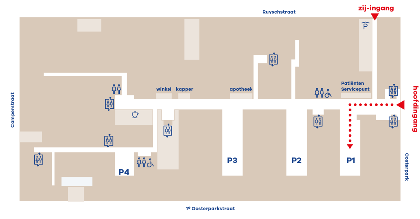 Route naar OLVG Oost, poliplein 1