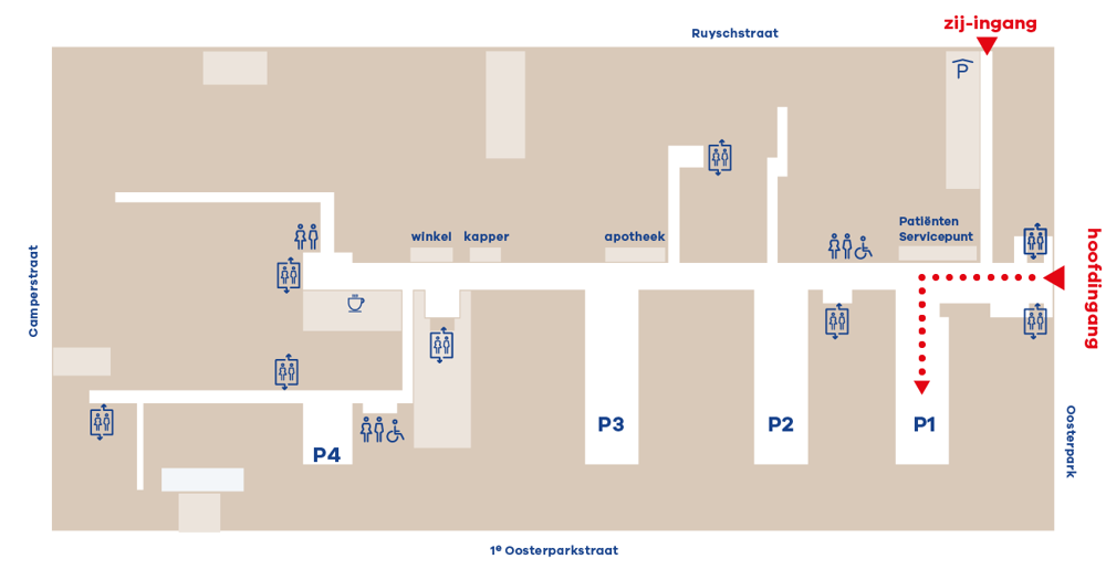 Route naar poliplein 1 OLVG, locatie Oost