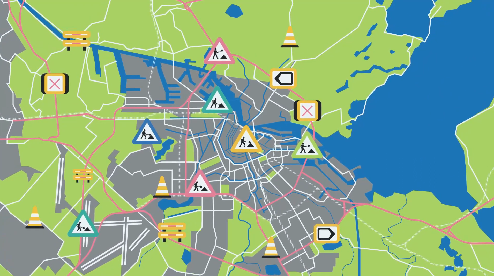 Cartoon omtrent de bereikbaarheid van Amsterdam in 2025